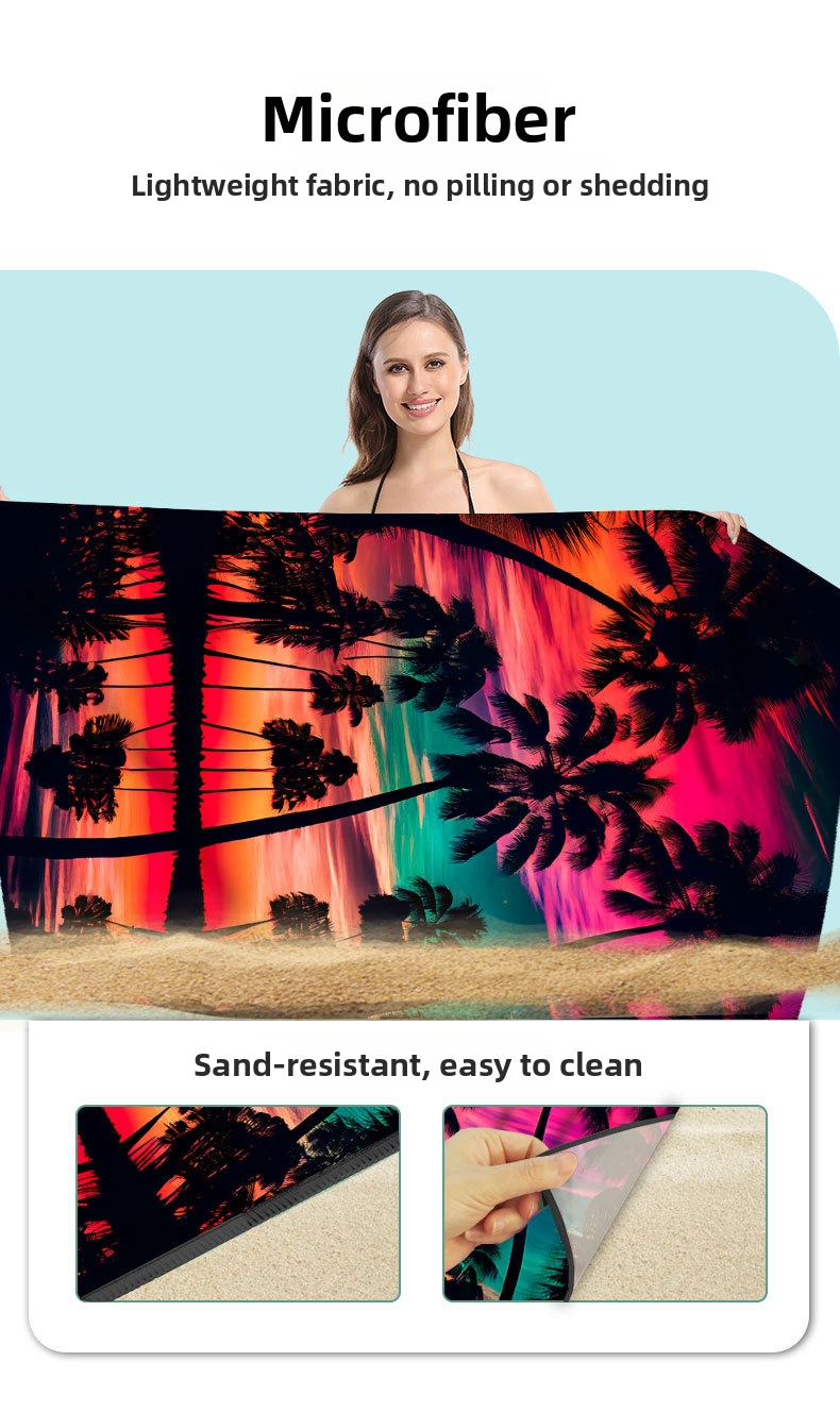 Grande serviette de plage légère et à séchage rapide en microfibre, nouvelle serviette de plage imprimée pour l'été, châle de protection solaire, serviette de natation_voghion.com