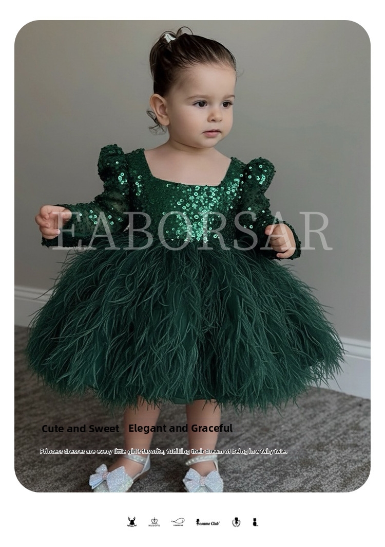 Mädchen Pailletten Langarm Prinzessinnenkleid Für Festliche Anlässe_voghion.com