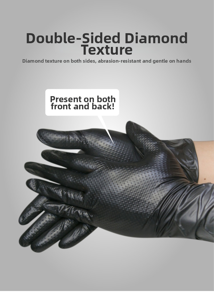 Gants nitrile jetables épais noir résistants acides alcalis_voghion.com