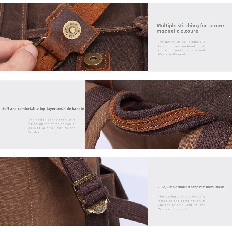 Men's Waterproof Canvas Backpack With Leather Details For Travel_voghion.com