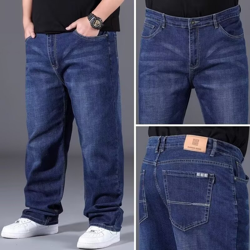 Men's Relaxed Fit Stretch Denim Pants Extended Sizes Comfortable Straight Leg Design_mkmklike.com
