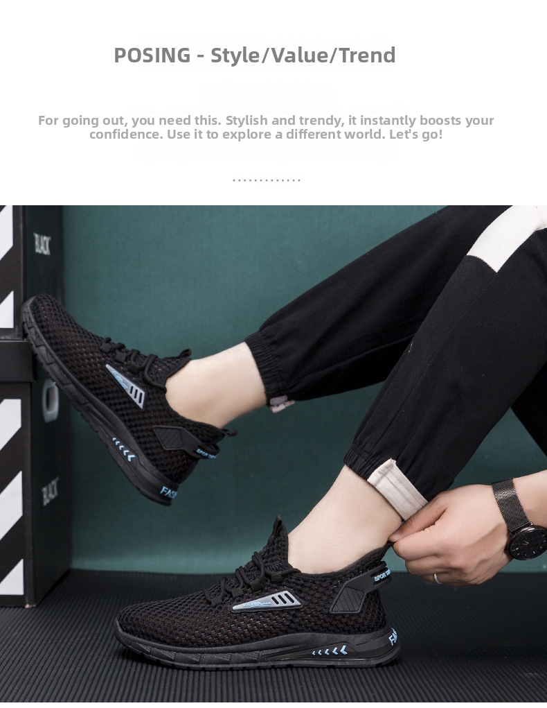 Men's Summer Sports Shoes Breathable Mesh Hollow Out Lightweight Flyknit Size 39-48 White Black Casual_voghion.com