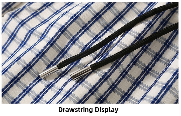 Men's Blue Plaid Straight Leg Shorts Trendy Versatile Summer Thin Striped Casual Sports Bottoms_viptrois.com