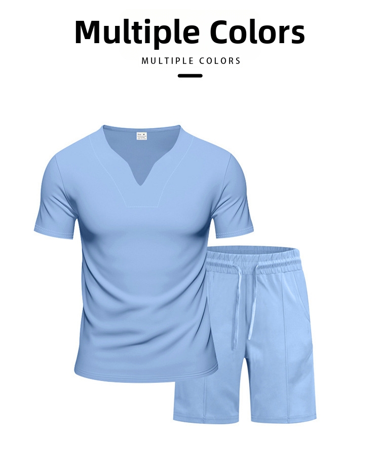 Men's Quick-dry Shorts Set V-neck Jersey Athletic Summer Outfit_voghion.com