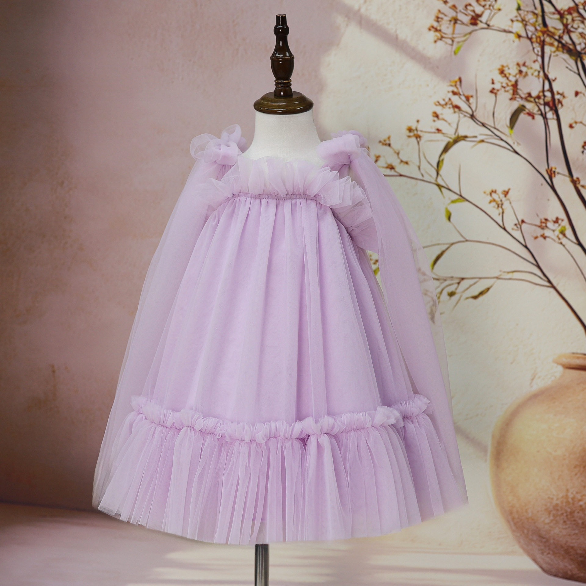 Girl's Summer Dress With Tulle Skirt & 100% Cotton Lining | Soft A-Line Party Dress For Kids, Photo Shoots_voghion.com