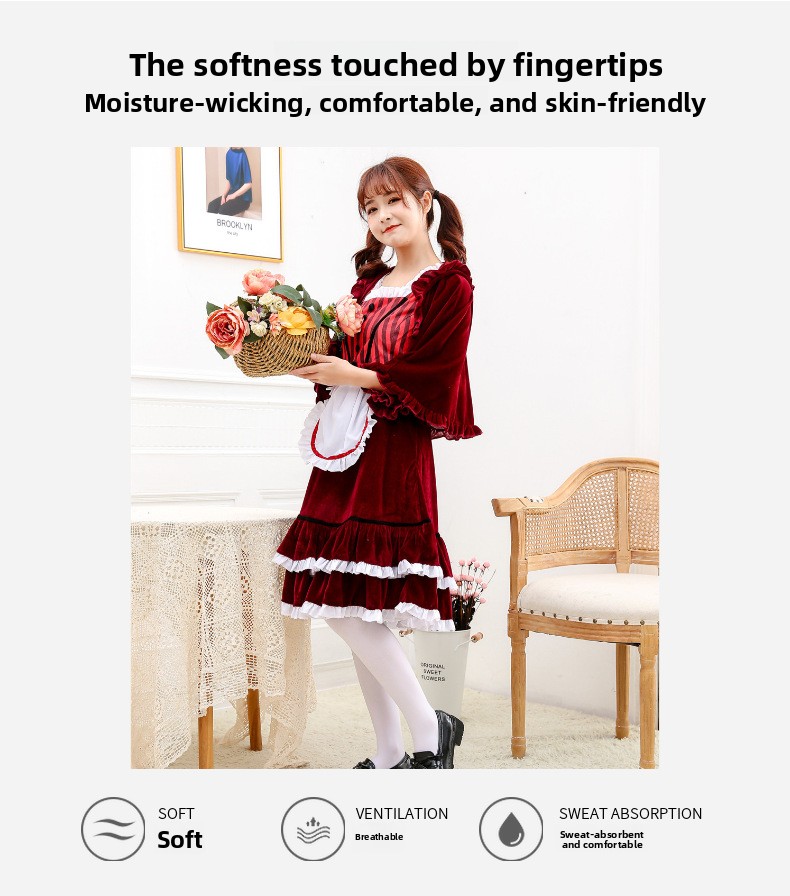 Halloween Costume, Cosplay, Stage Play, Drama, Red Hat, Costume, Cosplay, Burgundy Maid, Maid Costume, House Costume_ecoleips.com