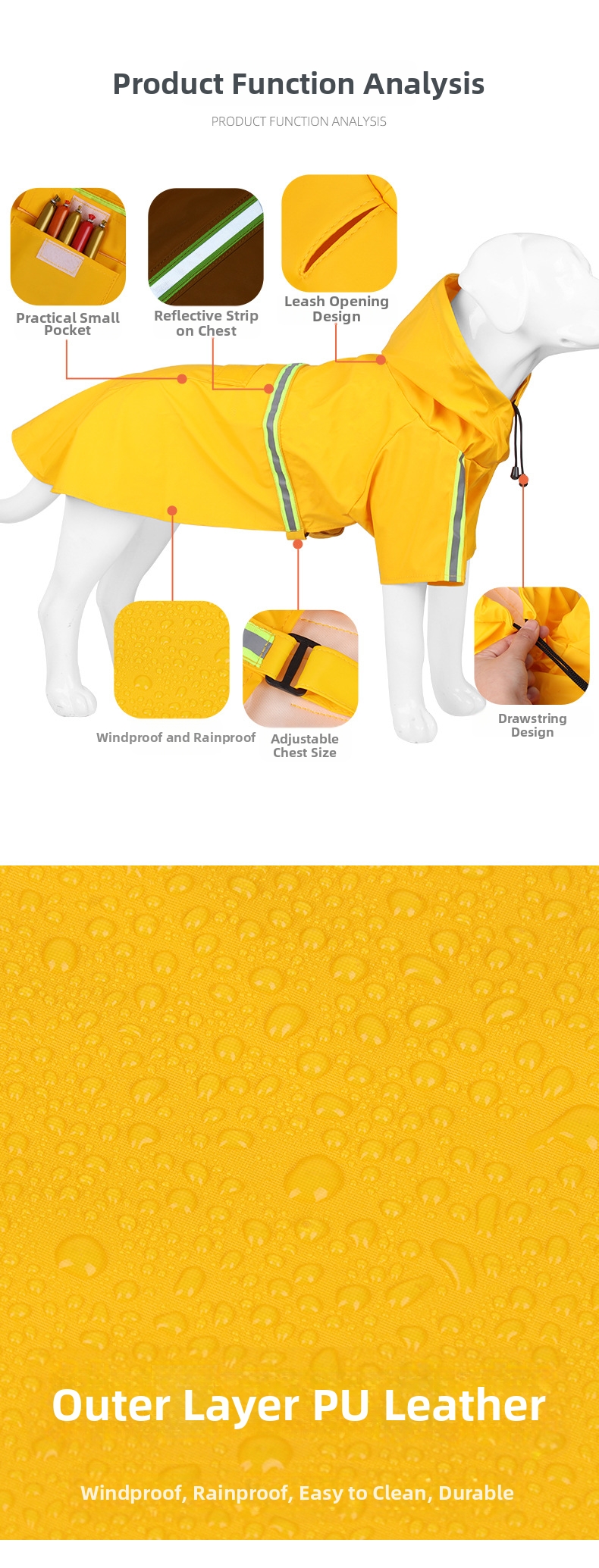 Reflective Dog Raincoat Waterproof Hooded Pet Jacket For Walking_voghion.com