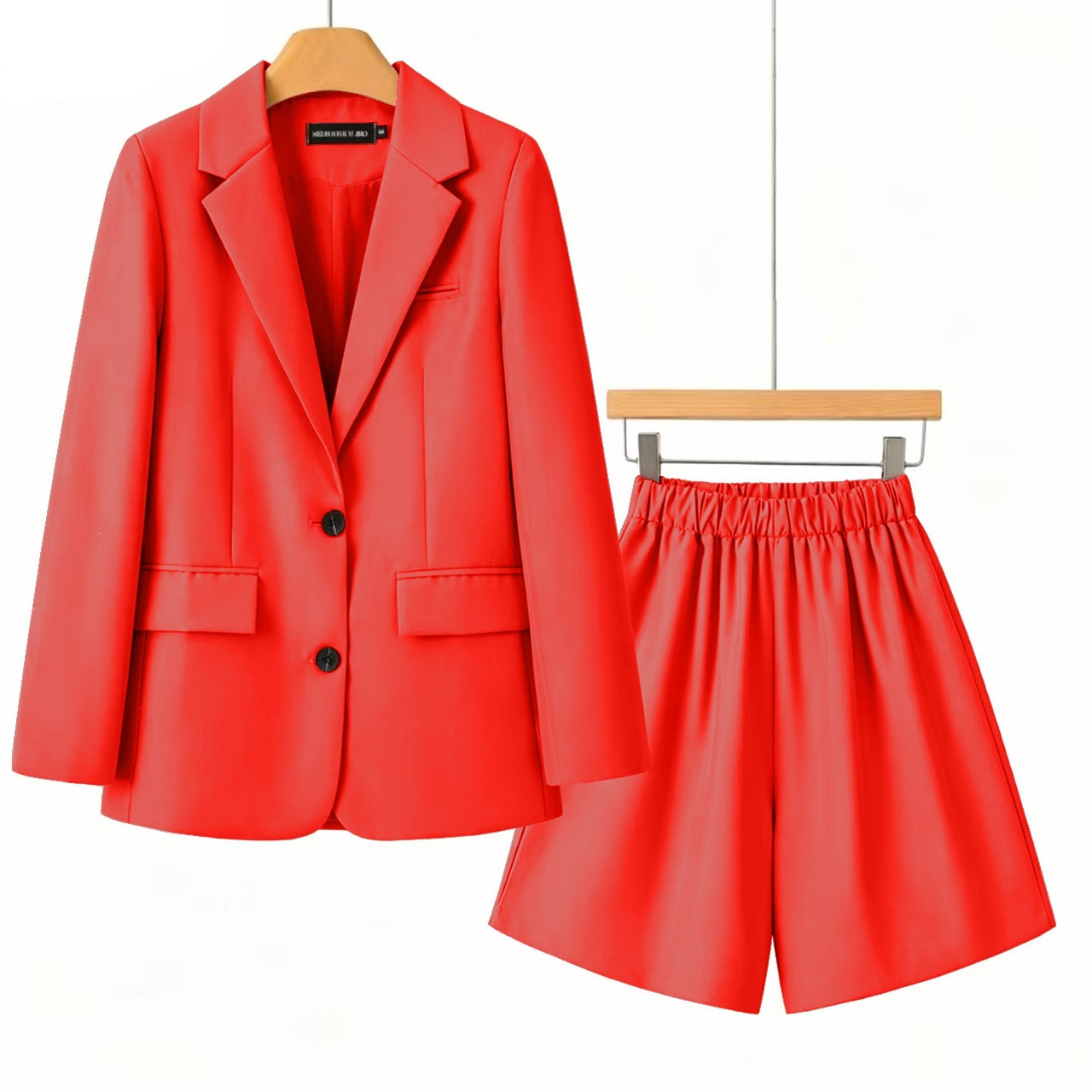 Petite Women's Hazy Blue Korean Style Suit And Shorts Set Relaxed Casual Versatile Slimming Two Piece Set_ecoleips.com