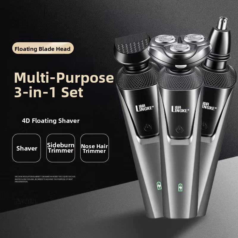 Afeitadora eléctrica barba 3-en-1 usb recargable lavable_voghion.com