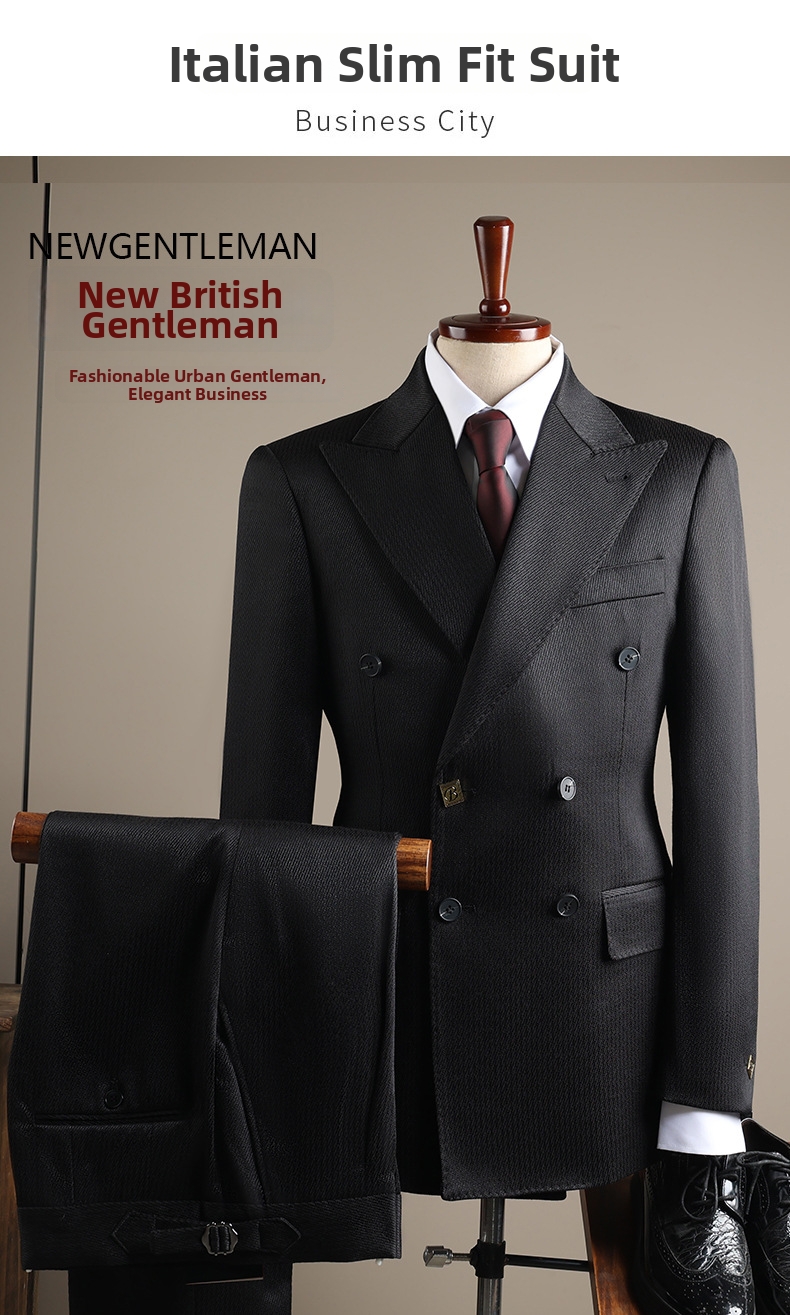 Men's Double Breasted Formal Suit Peak Lapel Two Piece Set_voghion.com