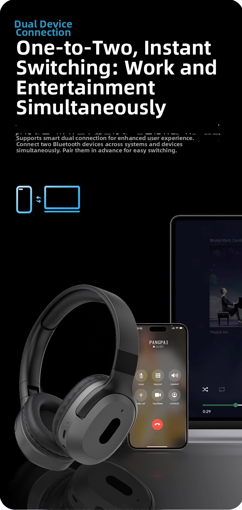 Écouteurs Bluetooth sans fil avec basses puissantes et rétractables pour téléphones portables - Vente directe d'usine - Offre transfrontalière en gros_voghion.com