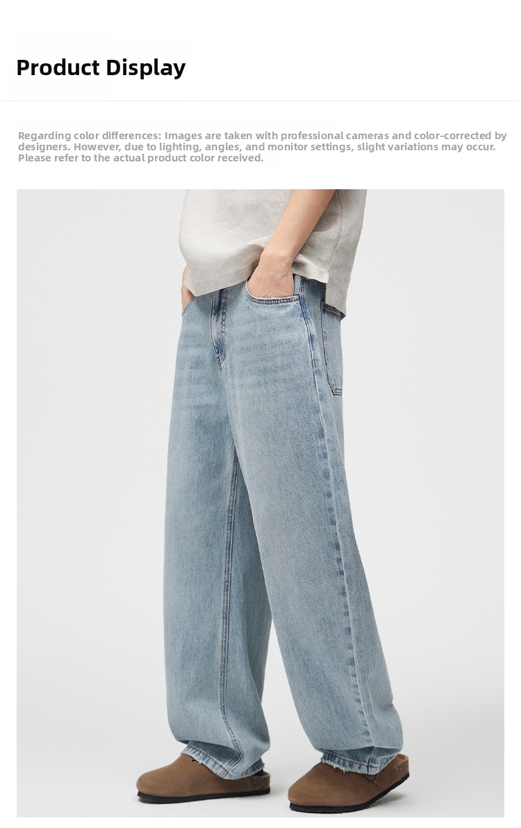 ​​Men’S Curved Blade Jeans – Vintage Washed Relaxed Fit Denim Pants, High Street Cleanfit Style For Casual Wear (Retro Blue)​​_mkmklike.com