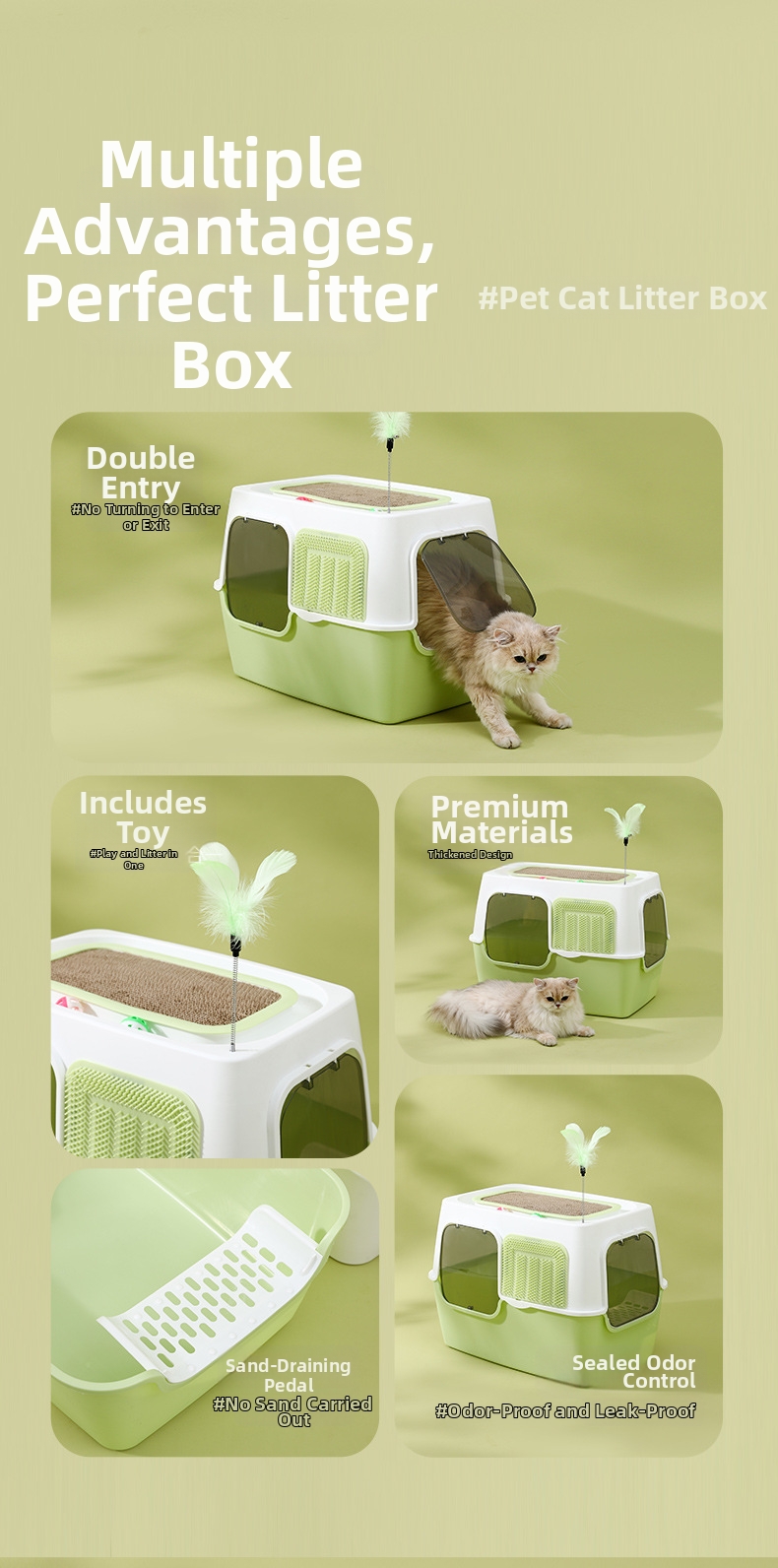 Extra Large Mega Cat Litter Box Fully Enclosed Splash Proof Odor Resistant Sterilizing_voghion.com