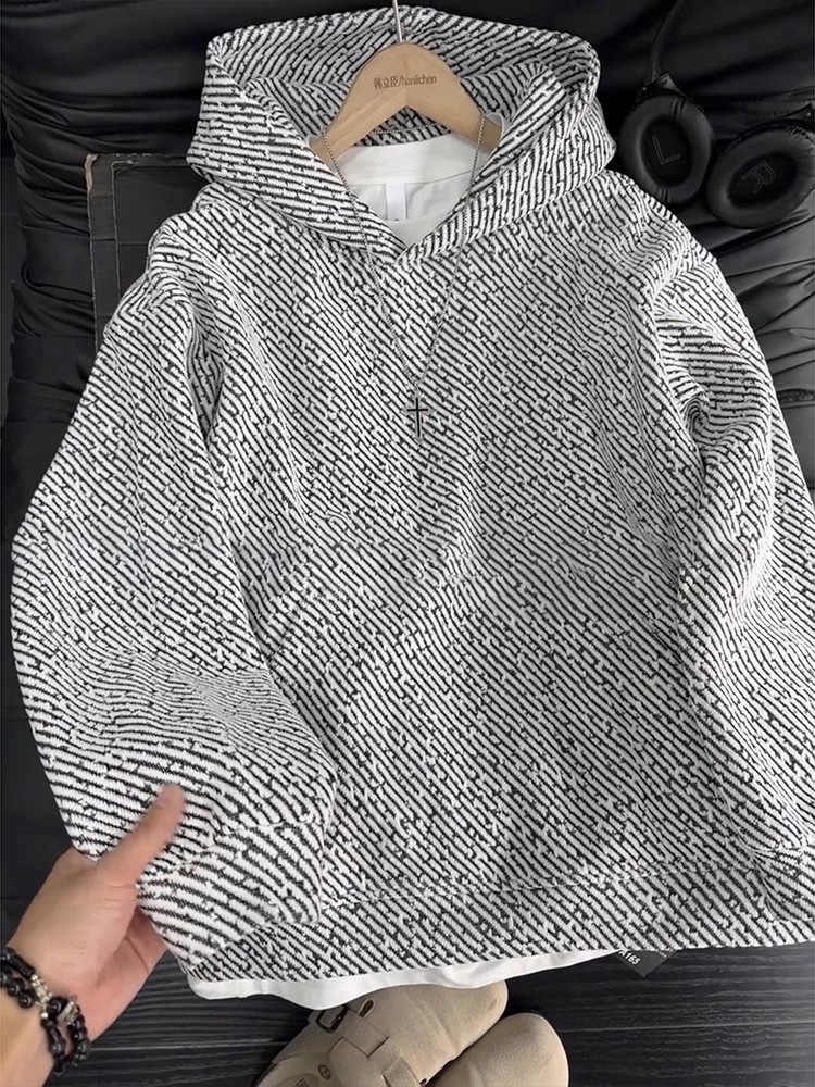 Men's Zebra Print Hooded Sweatshirt Oversized Fleece Pullover_voghion.com