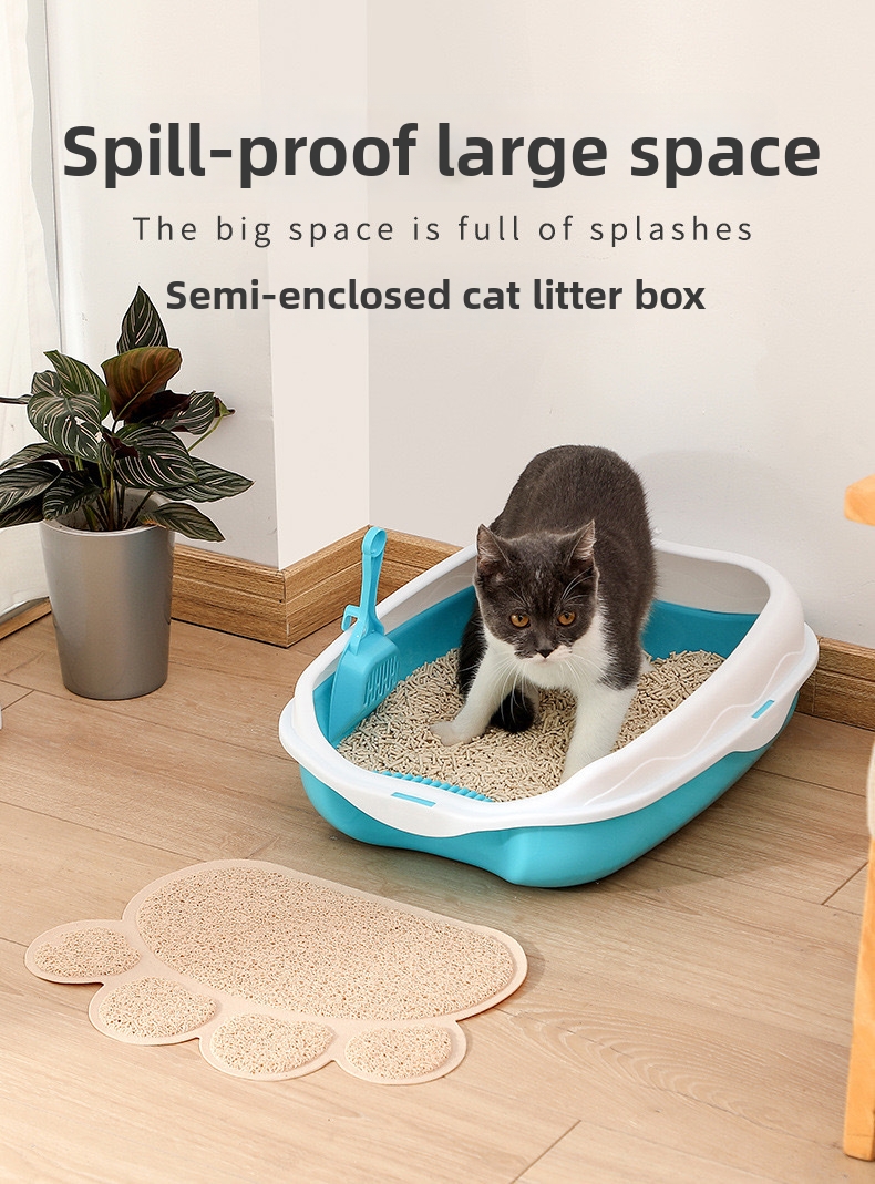 Large Semi-enclosed Cat Litter Box Splash-proof With Scoop_voghion.com