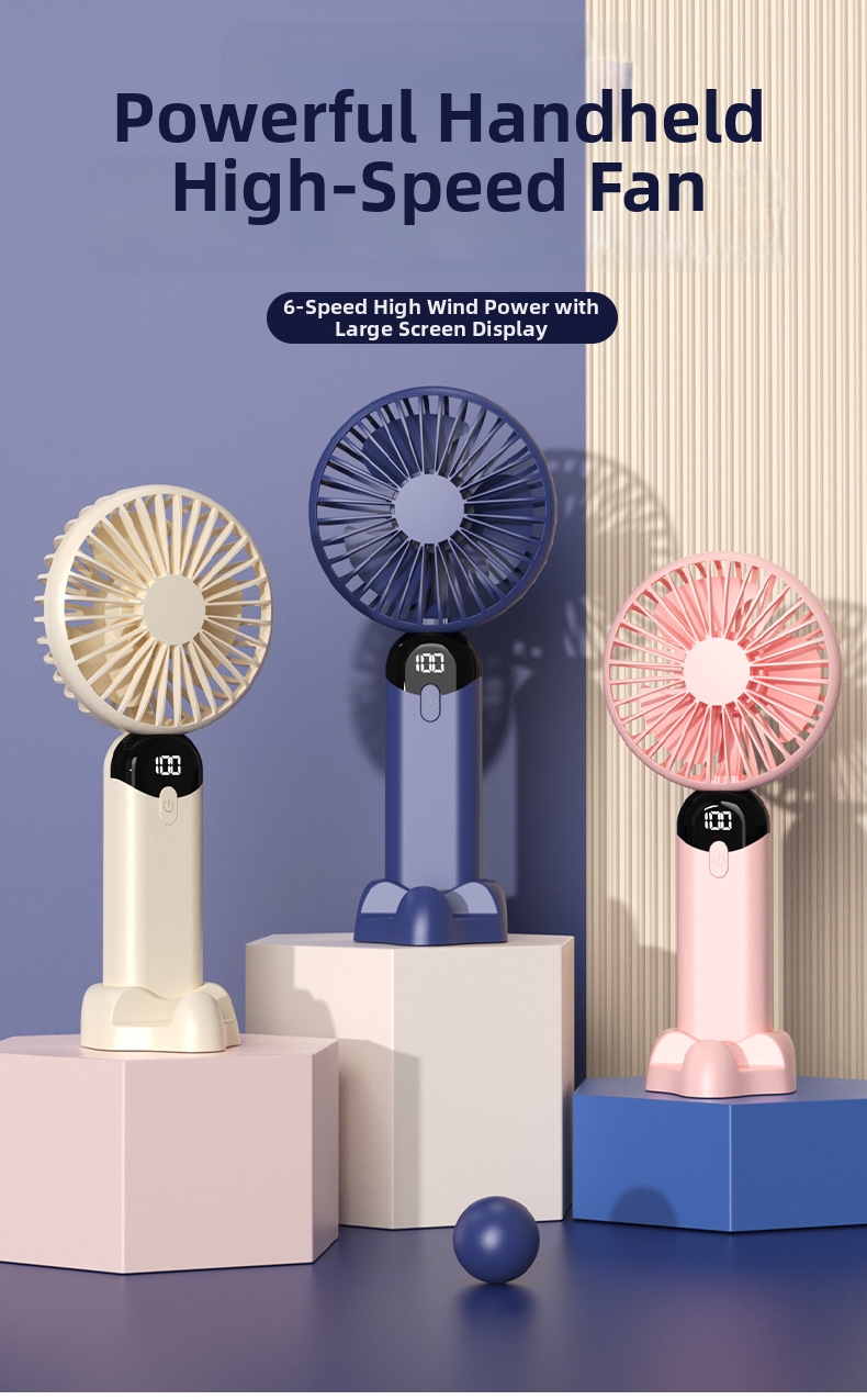 Handheld Portable Fan With Digital Display And Silent Operation_voghion.com