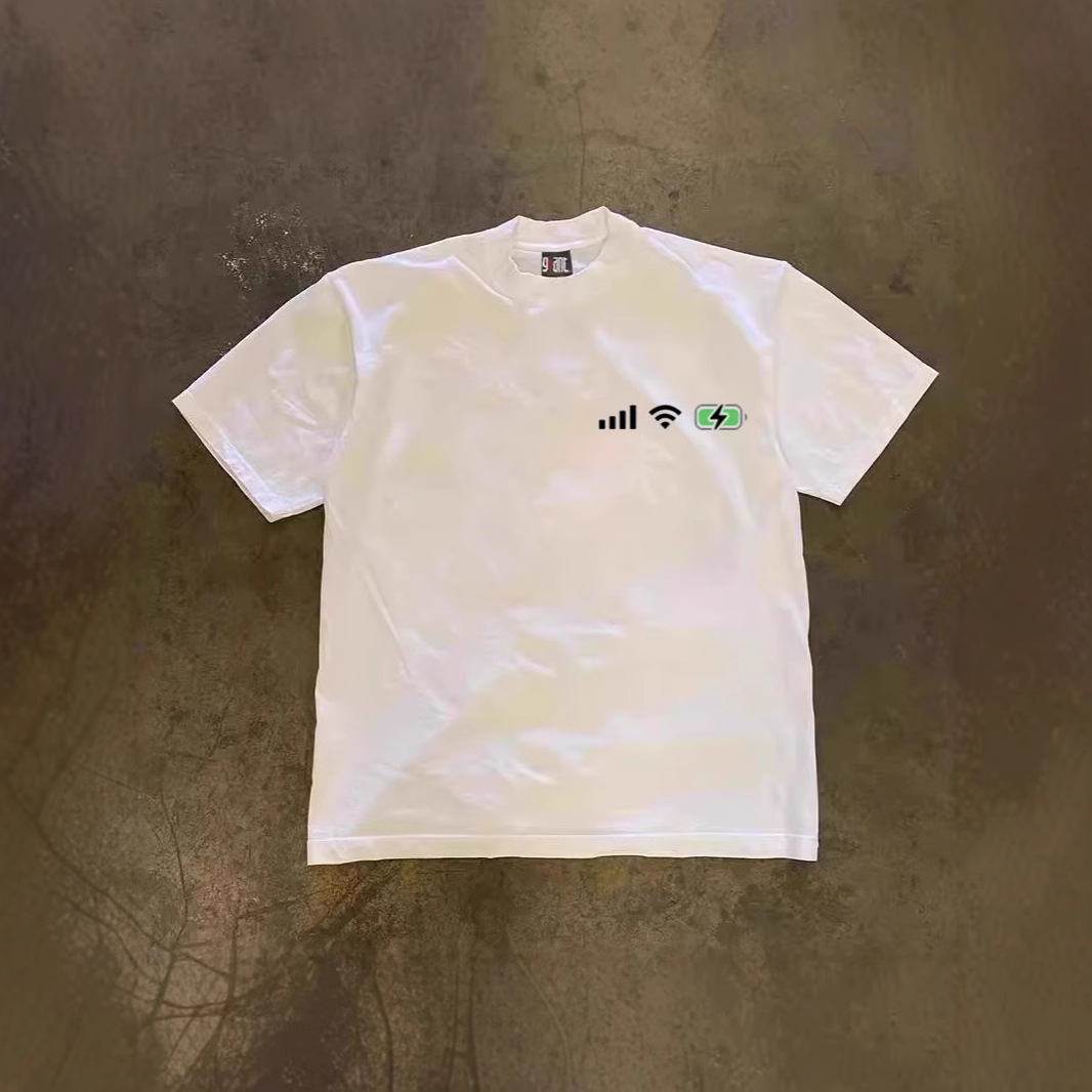 250g Heavyweight Pure Cotton! Oversized Printed Short Sleeved T Shirt For Couples, Featuring A "fully Charged" And "full Signal" Design._viptrois.com