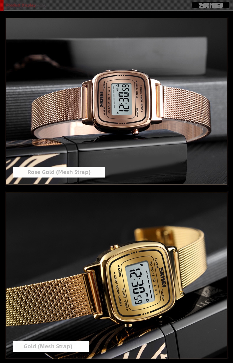 Orologio digitale donna impermeabile oro piccolo quadrante quadrato_voghion.com