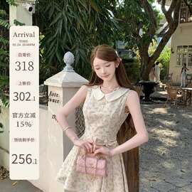Q女家新品95折馥郁少女/千金感乖巧日常全棉碎花蝴蝶结连衣裙