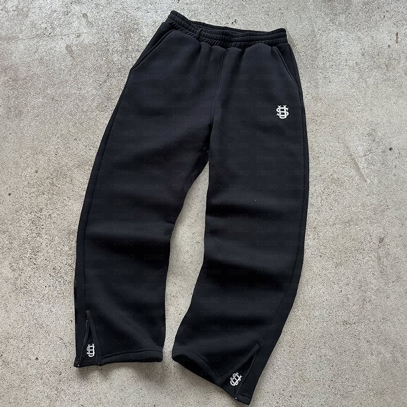 Embroidered Streetwear Casual Pants For Men And Women, Loose Fit Y2k Rap Style Joggers, Gothic Inspired Unisex Trousers_ecoleips.com