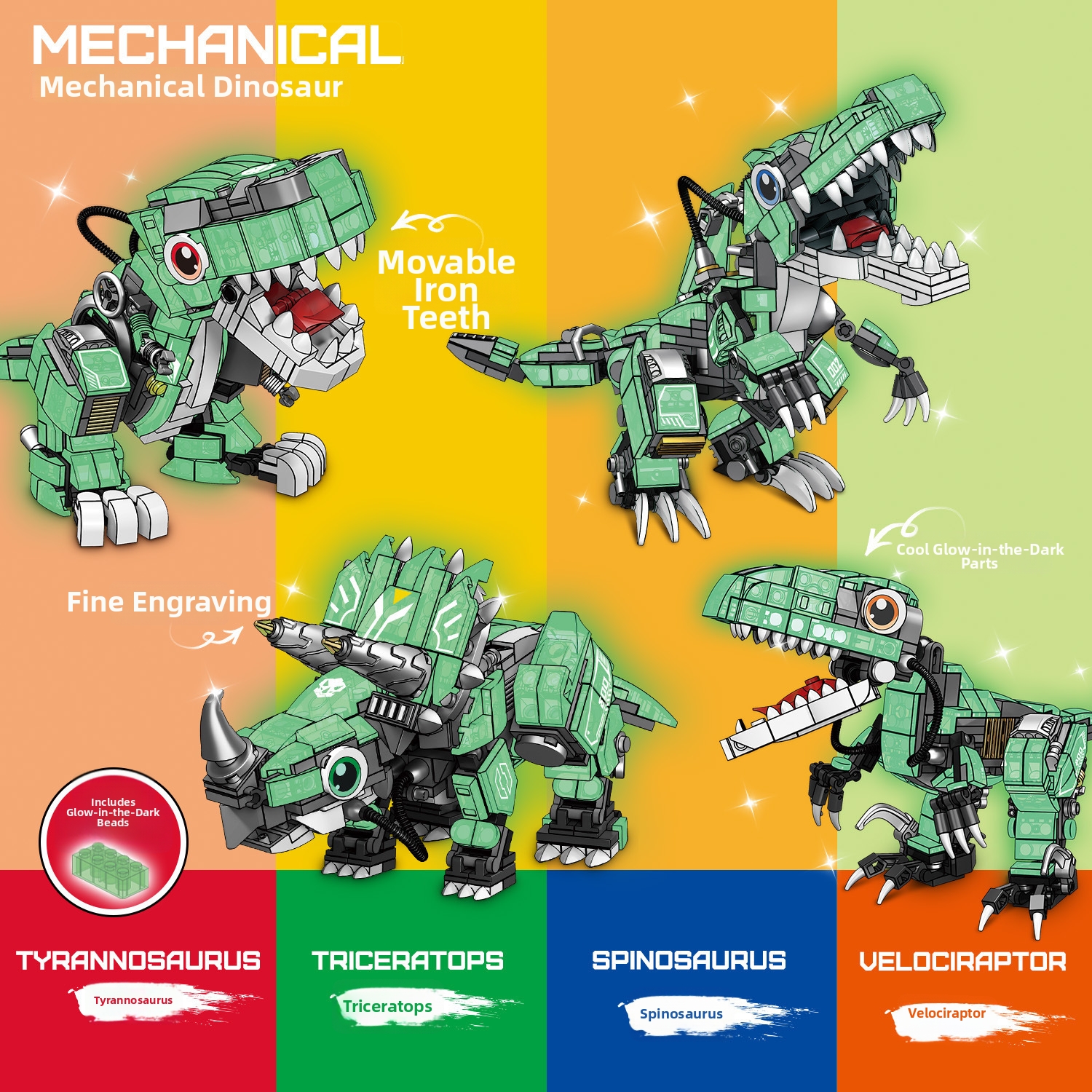 Glow In The Dark Dinosaur Building Blocks Compatible With Jurassic Series Educational Toy Tyrannosaurus Rex And Triceratops_voghion.com