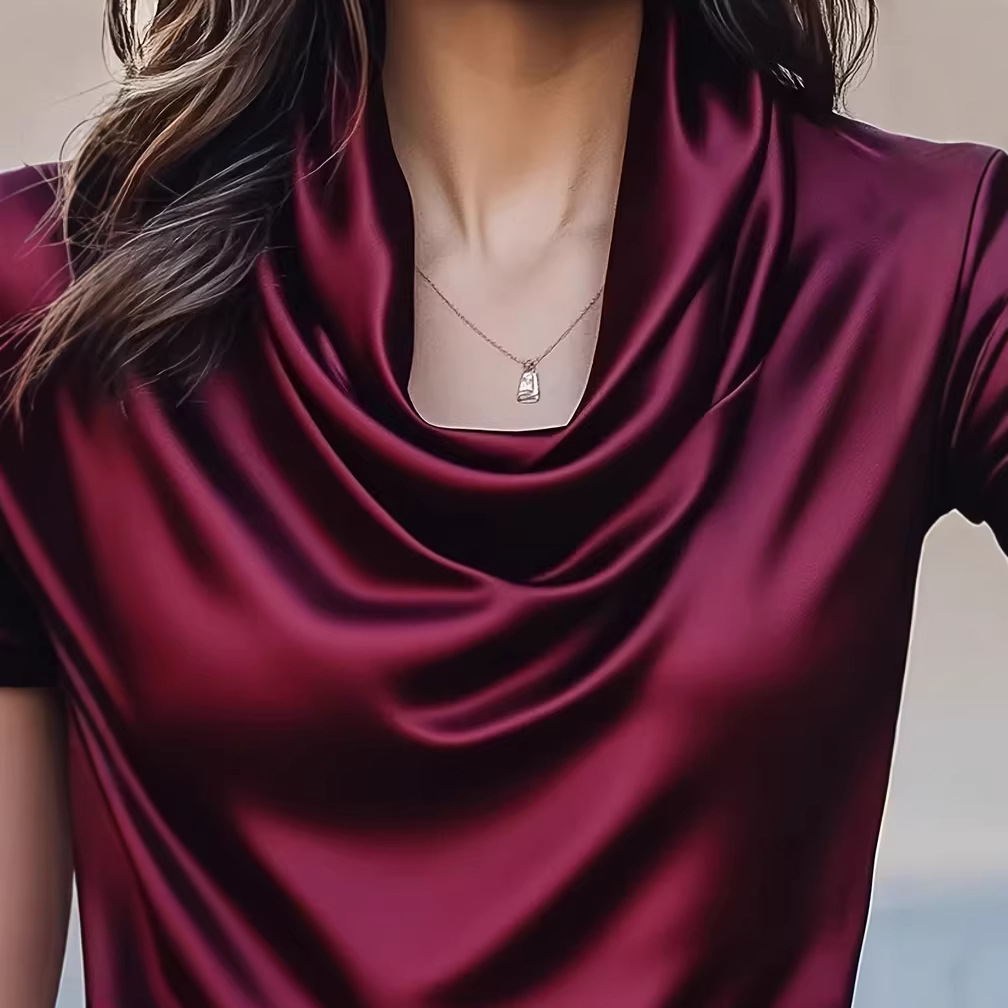 Top da donna casual a maniche corte con drappeggio, versatile_voghion.com