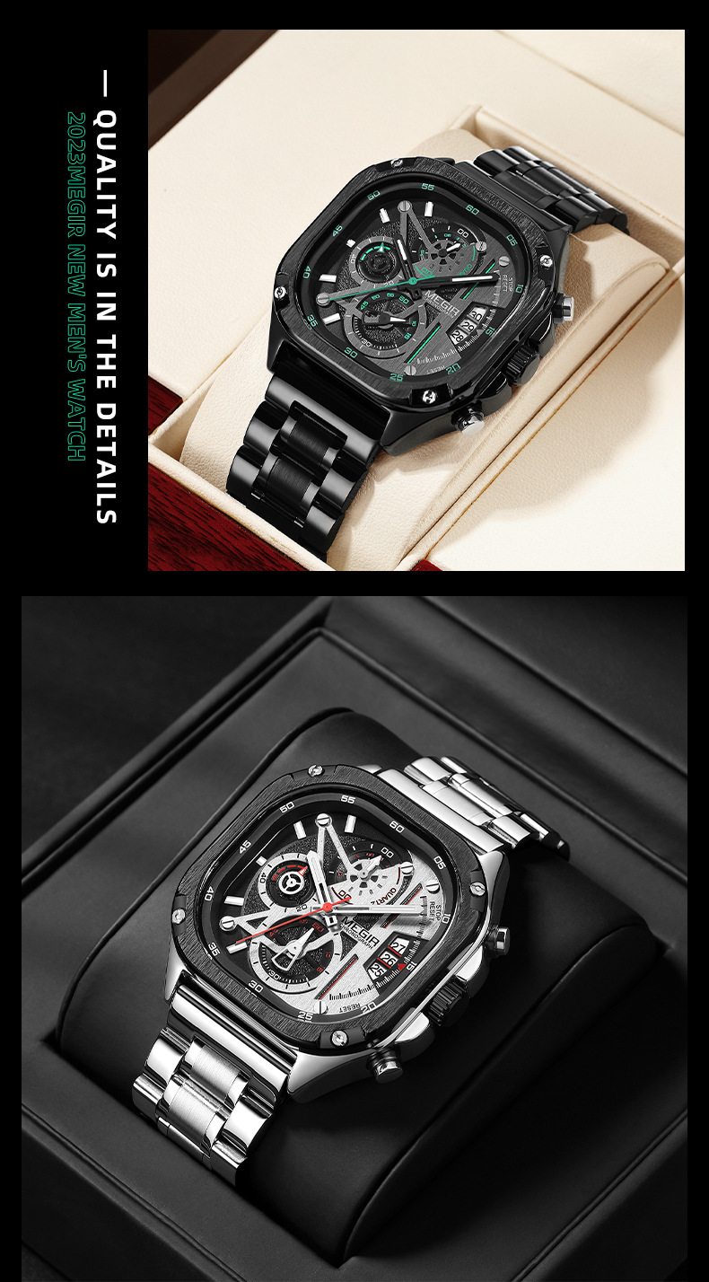Herren Chronograph Quarzuhr Mit Edelstahlarmband Und Datumsanzeige_voghion.com