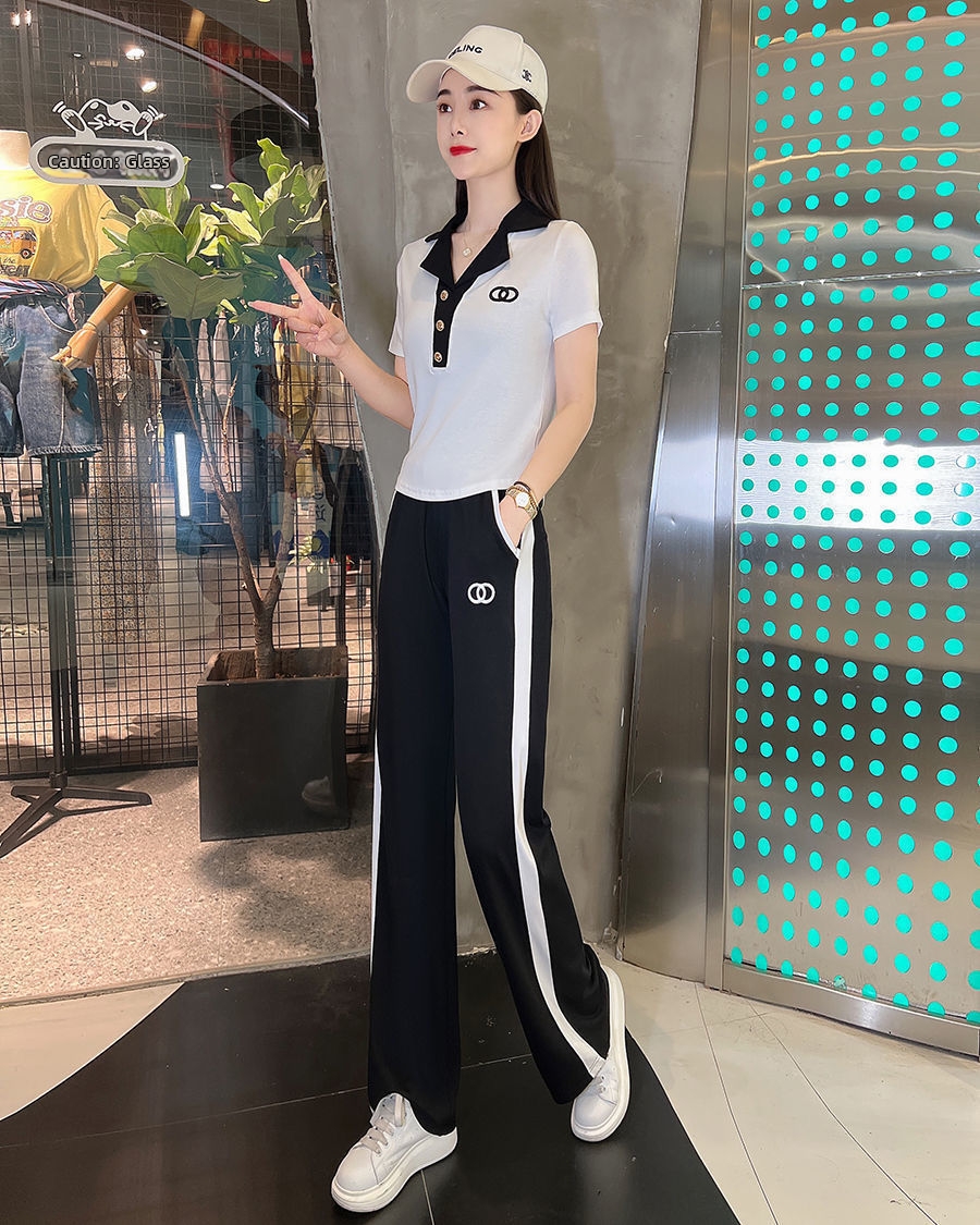 Women's Pant Set Lapel Short Sleeve Chic Professional Two Piece_voghion.com