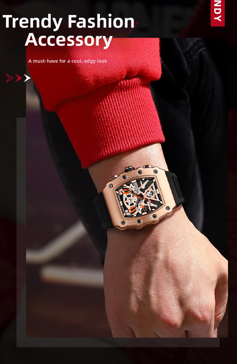 Men's Quartz Watch Square Silicone Strap Chronograph Luxury Style_voghion.com
