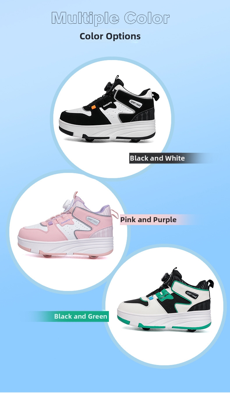 Roller Skates Sneakers For Kids Lightweight Breathable Wheeled Shoes_voghion.com