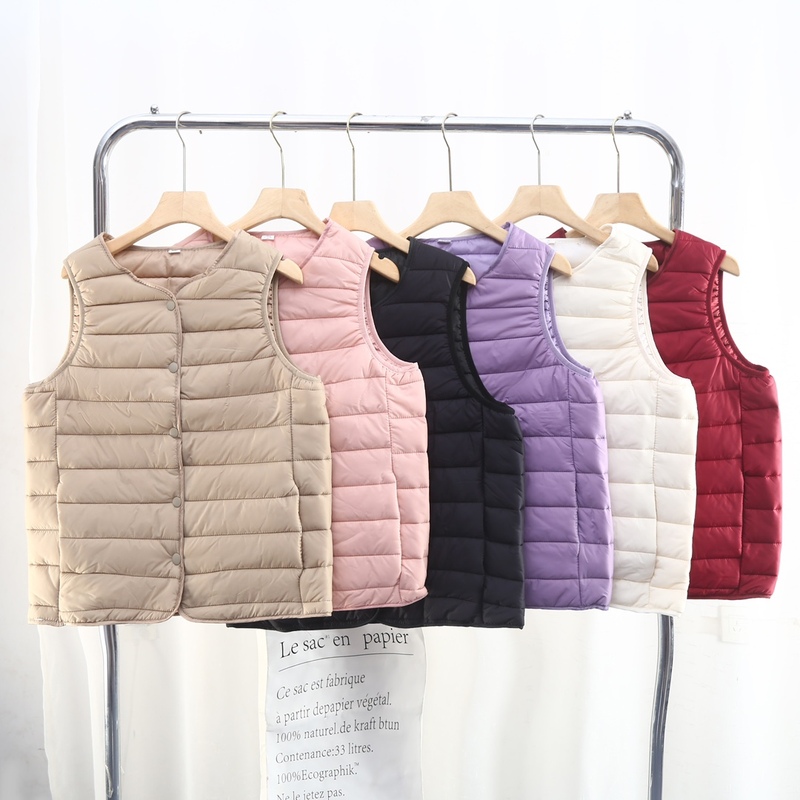 薄手のコットンベスト、秋冬ショートインナー、無地ノーカラーライナーベスト、レディースぴったりフィットサーマルベスト|undefined