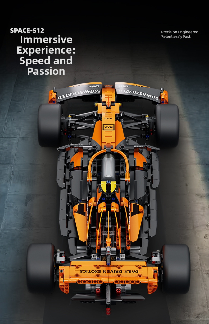 Orange F1 Racing Car Building Blocks Mechanical Model Kit Gift_voghion.com