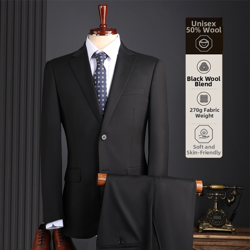 Men's Clothing Slim Fit Business Suit Anti-Wrinkle Wool Blend High End Groomsmen Wedding Suit For Formal Occasions_viptrois.com