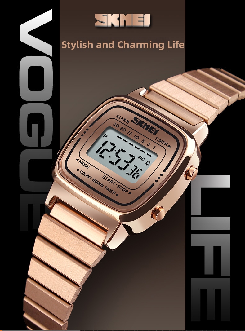 Orologio digitale donna impermeabile oro piccolo quadrante quadrato_voghion.com