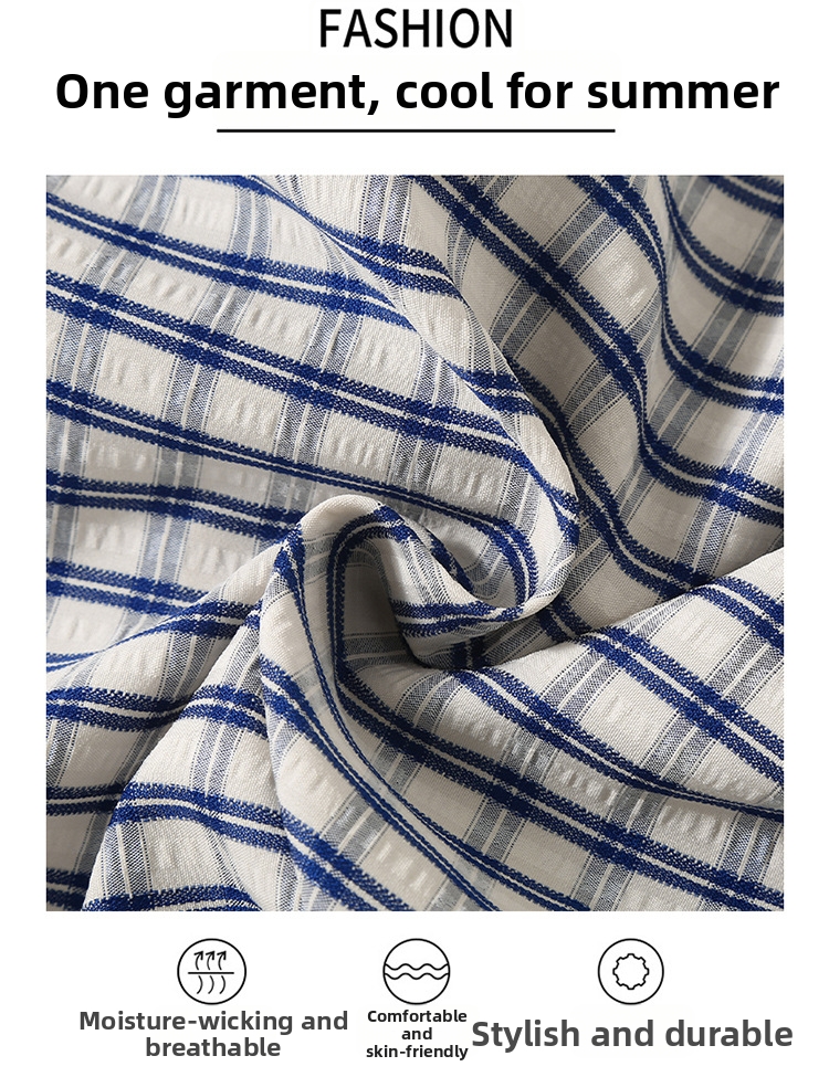 Men's Blue Plaid Straight Leg Shorts Trendy Versatile Summer Thin Striped Casual Sports Bottoms_viptrois.com