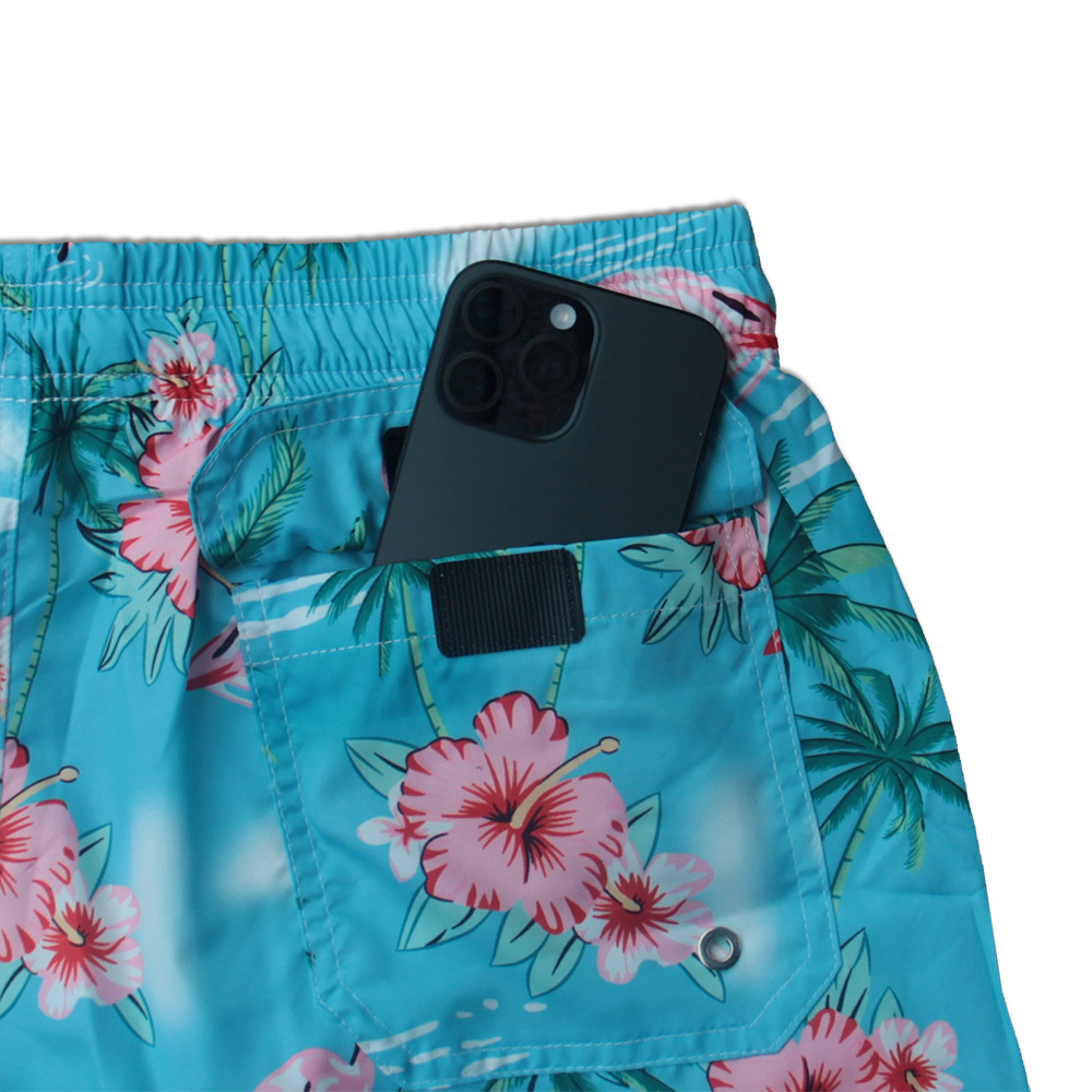 Herrbadshorts med flamingotryck elastiska strandshorts_voghion.com