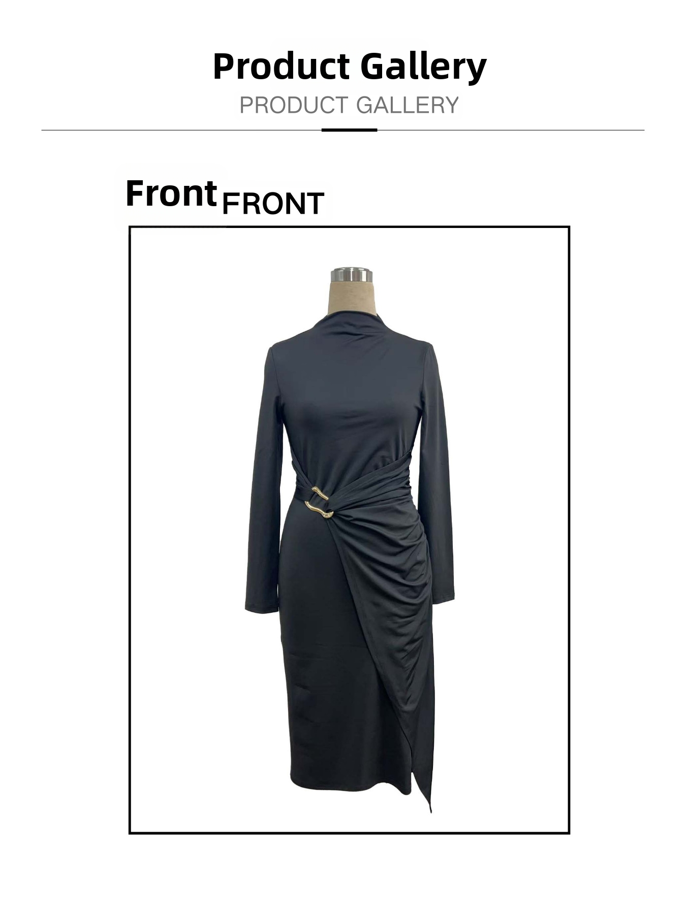 Spring New Arrival Women's Stand Collar Knitted Dress Solid Color Slim Fit Metal Button Style_ecoleips.com
