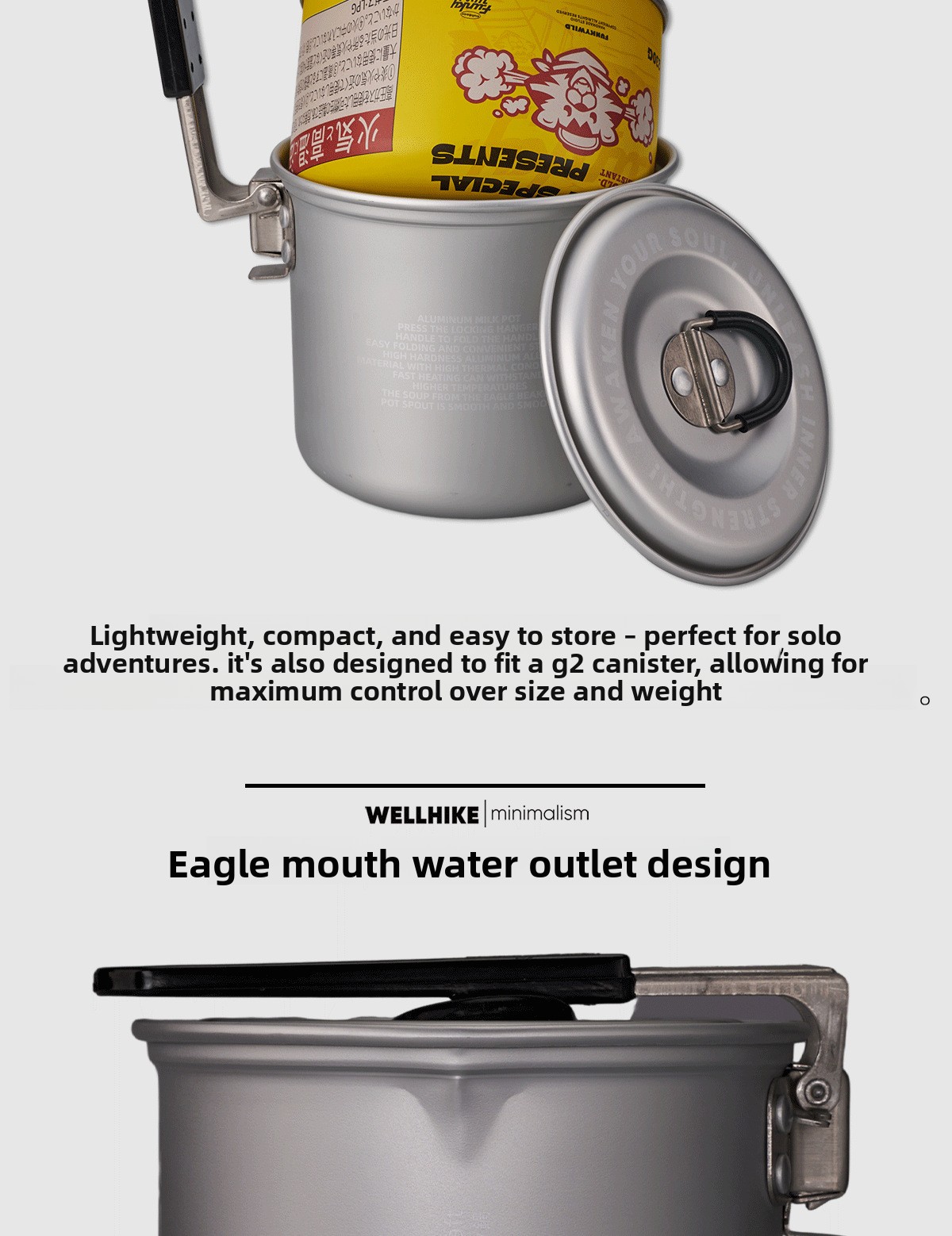 Compact aluminum pot for backpacking and camping