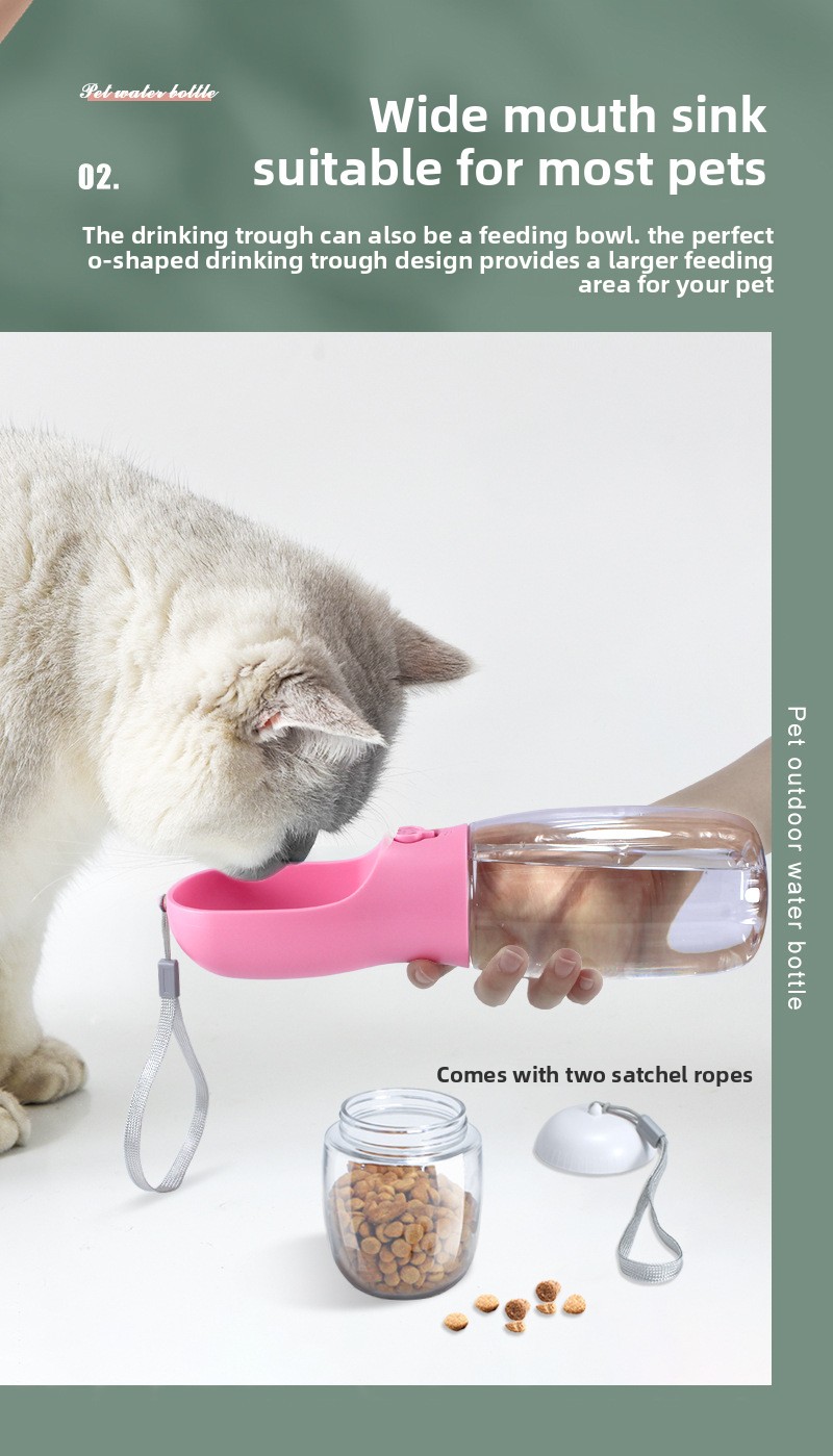Dog water bottle with food compartment for outdoor travel