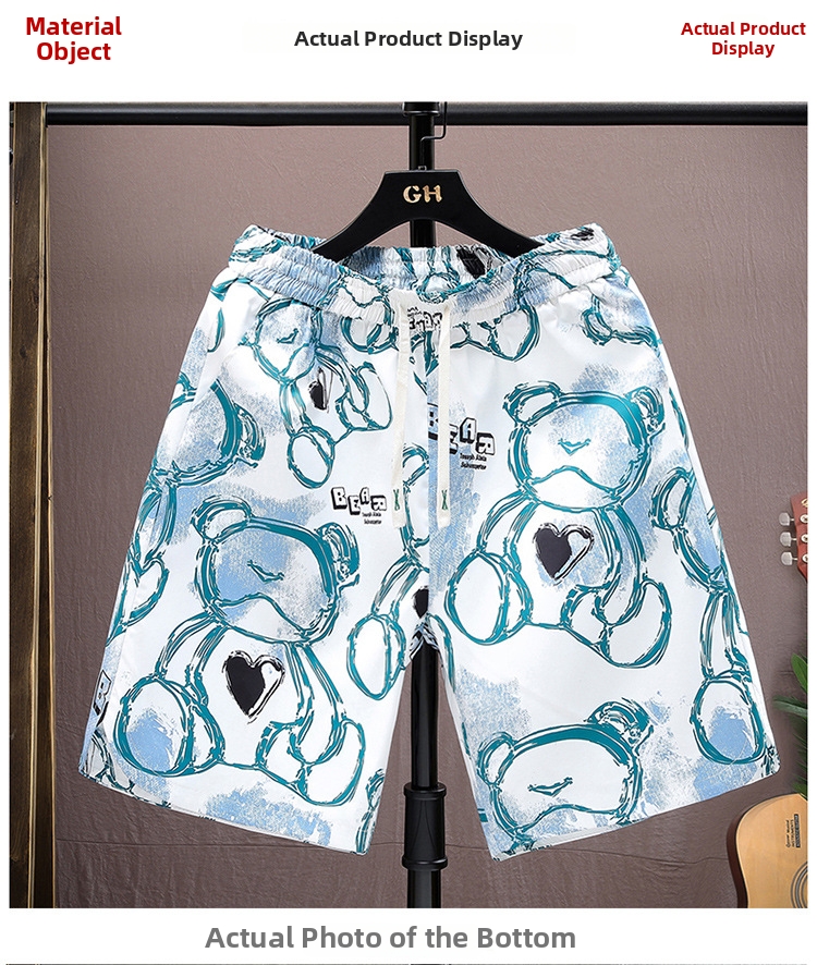 Men's Ice Silk Shorts Summer Thin Style Trendy Cartoon Print Casual Loose Fit Quick Drying Sports Five Point Pants_viptrois.com