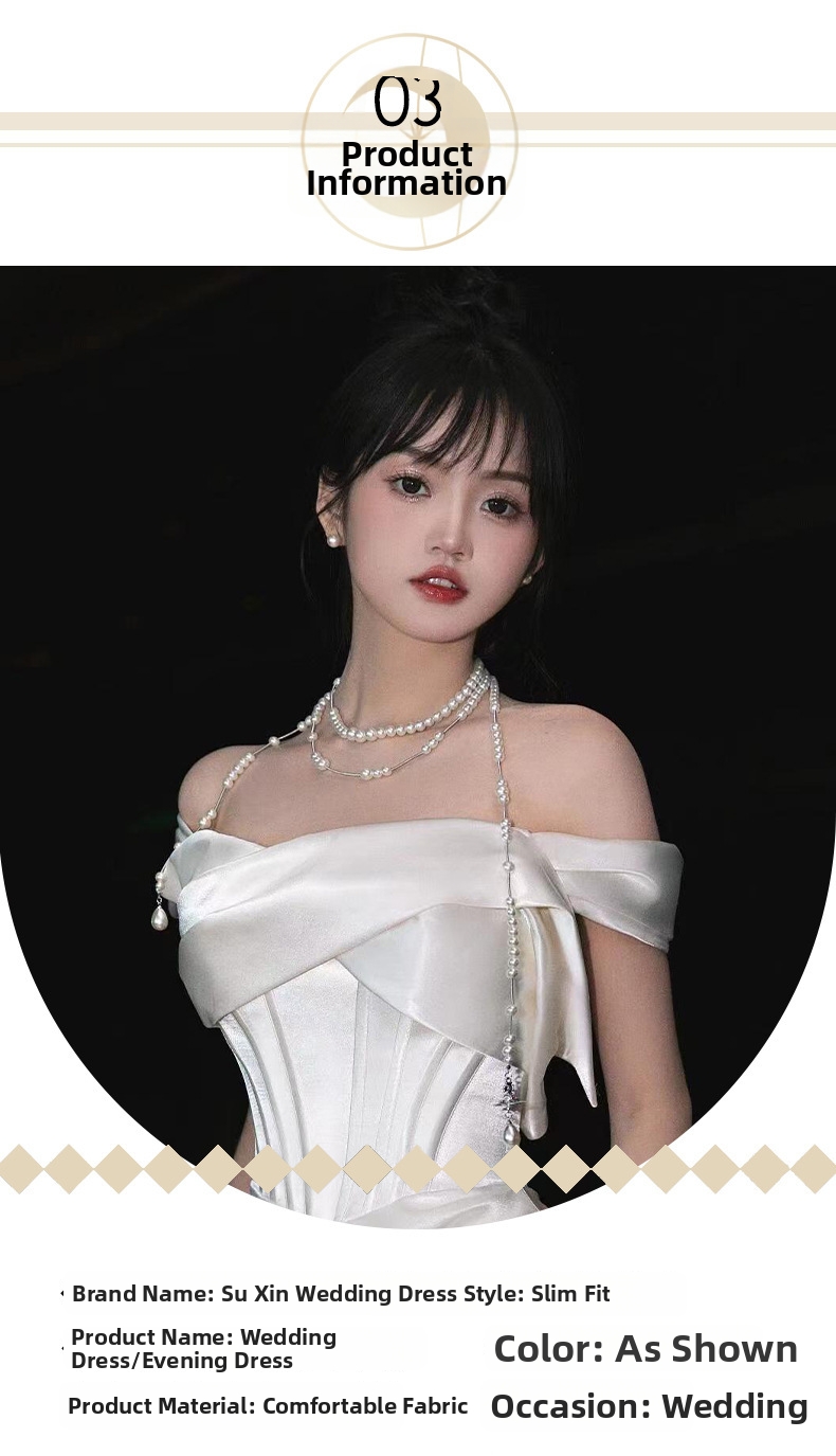 Elegant French Style Bridal Gown off the Shoulder Toast Dress Engagement Evening Banquet Women's Party Wear_ecoleips.com