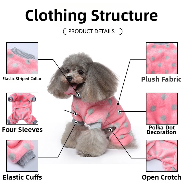 Pyjama chaud pour chien à pois et rayures sweat à capuche_voghion.com