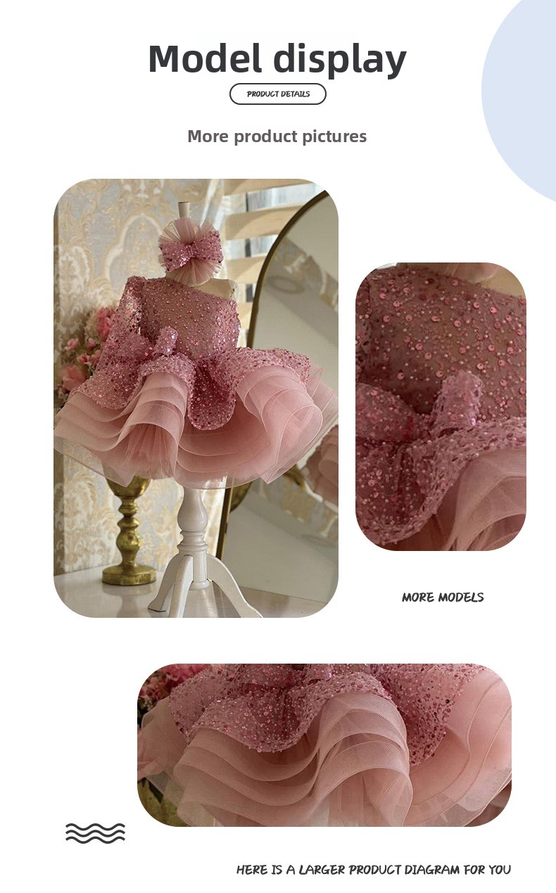 Pink Sequin Pageant Dress For Girls Tulle Puff Skirt Performance_voghion.com