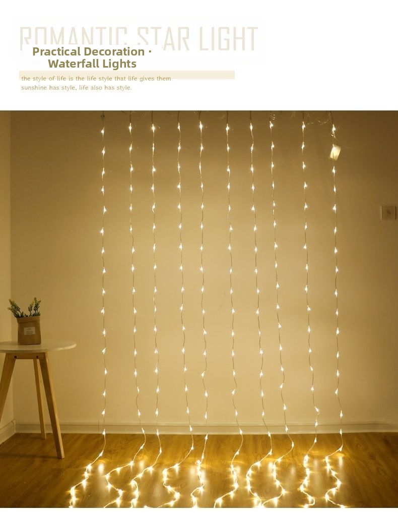 Led Curtain Light Festive Waterfall Decoration With Starry Effect_voghion.com