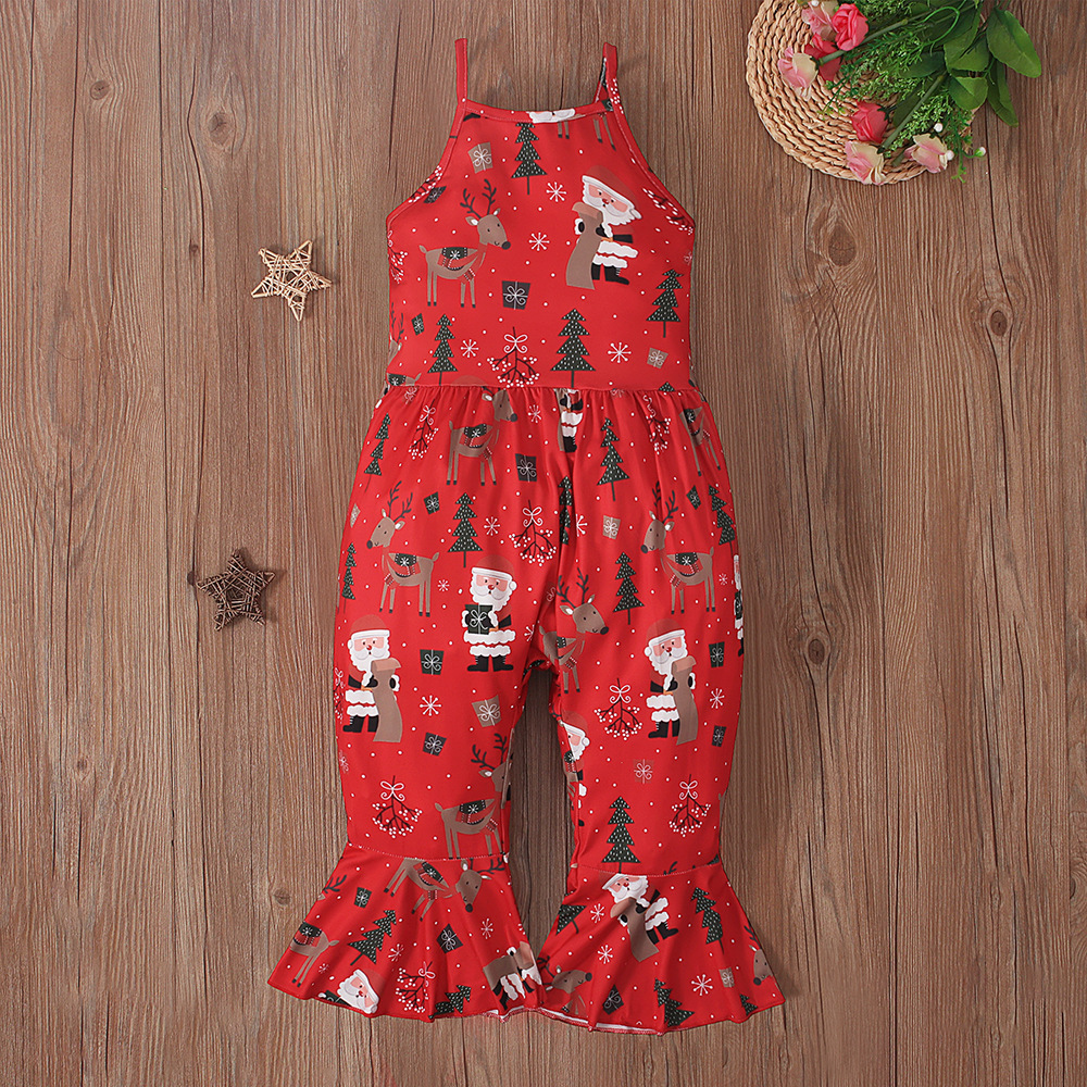 Girls Christmas Suspender Bodysuit Summer Flared Romper Cotton_voghion.com