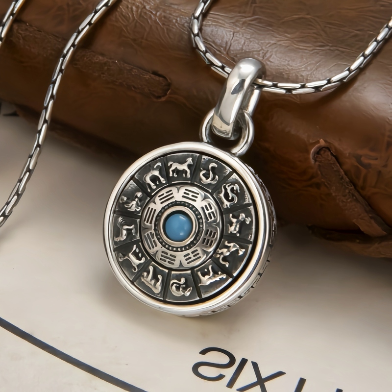 S925 sterling silver rotatable nine palace gossip pendant no gap bead chain men's and women's T-shirt sweater necklace round