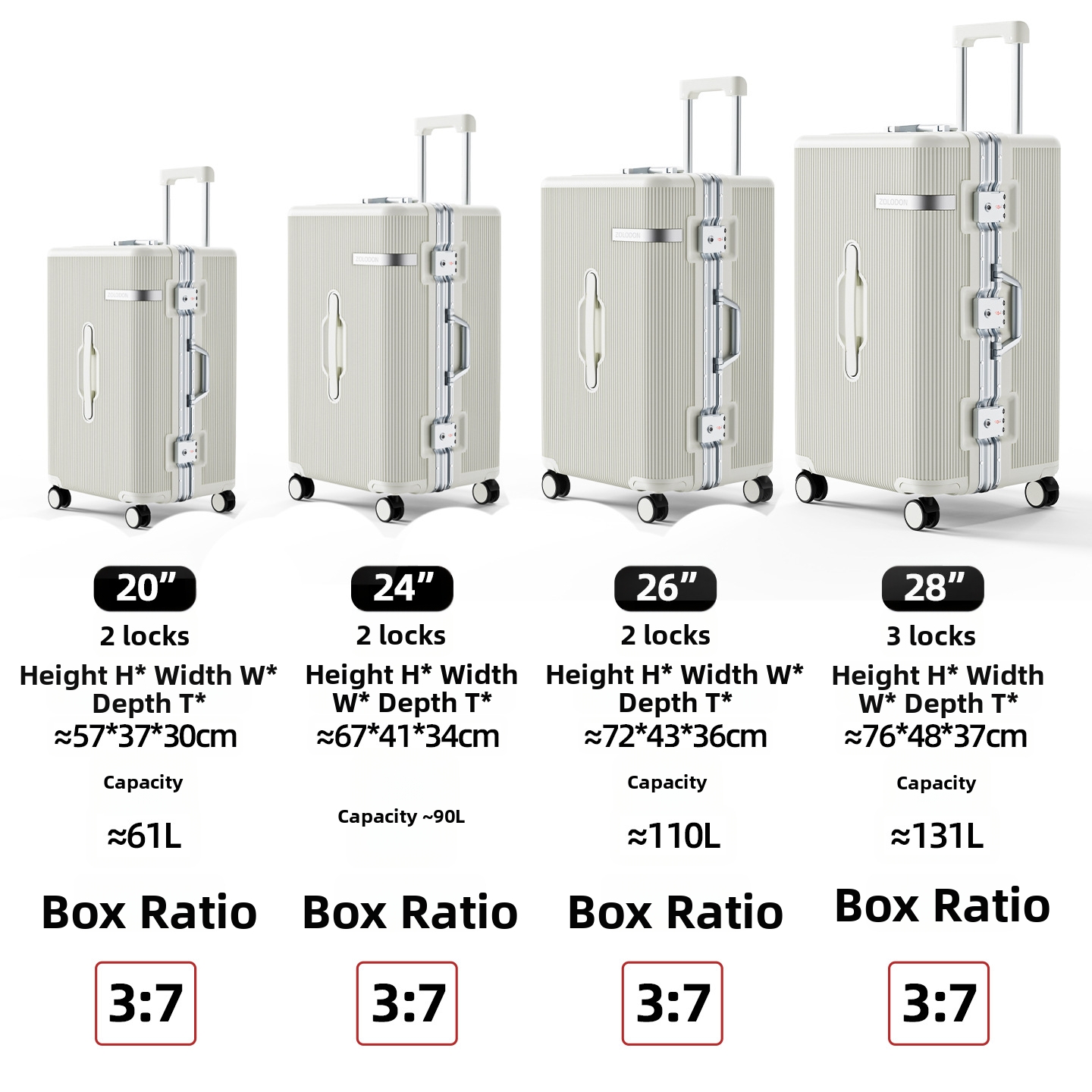 High End Aluminum Frame Luggage Set Three Piece Travel Suitcase Carry On With Combination Lock Trolley Case 20/24/28 Inch_voghion.com