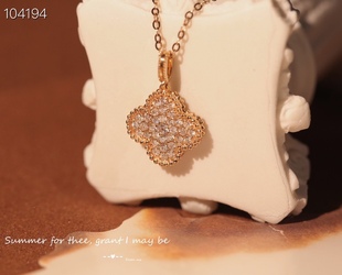 2023 New 18K Gold Rose Gold Diamond Necklace Joker Full Diamond Four-leaf Clover Necklace Individual Packaging