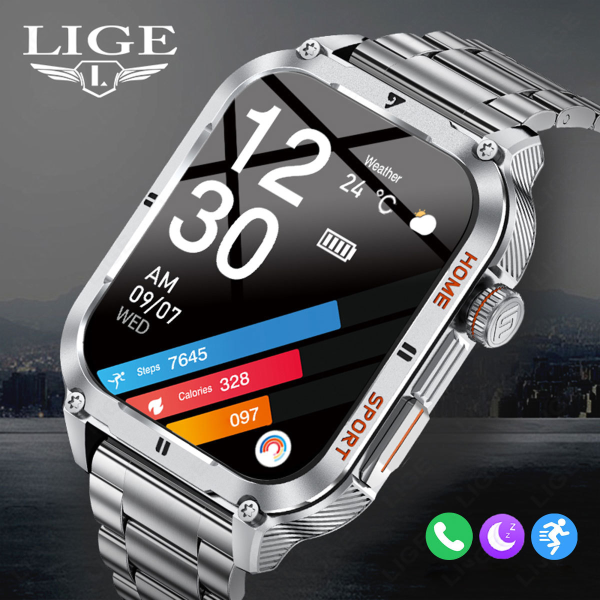 LIGE Herren-Smartwatch mit Multifunktion, Wecker, Wetteranzeige, Herzfrequenzmesser und Musikplayer – Business-Luxus/Sport-Stil_voghion.com