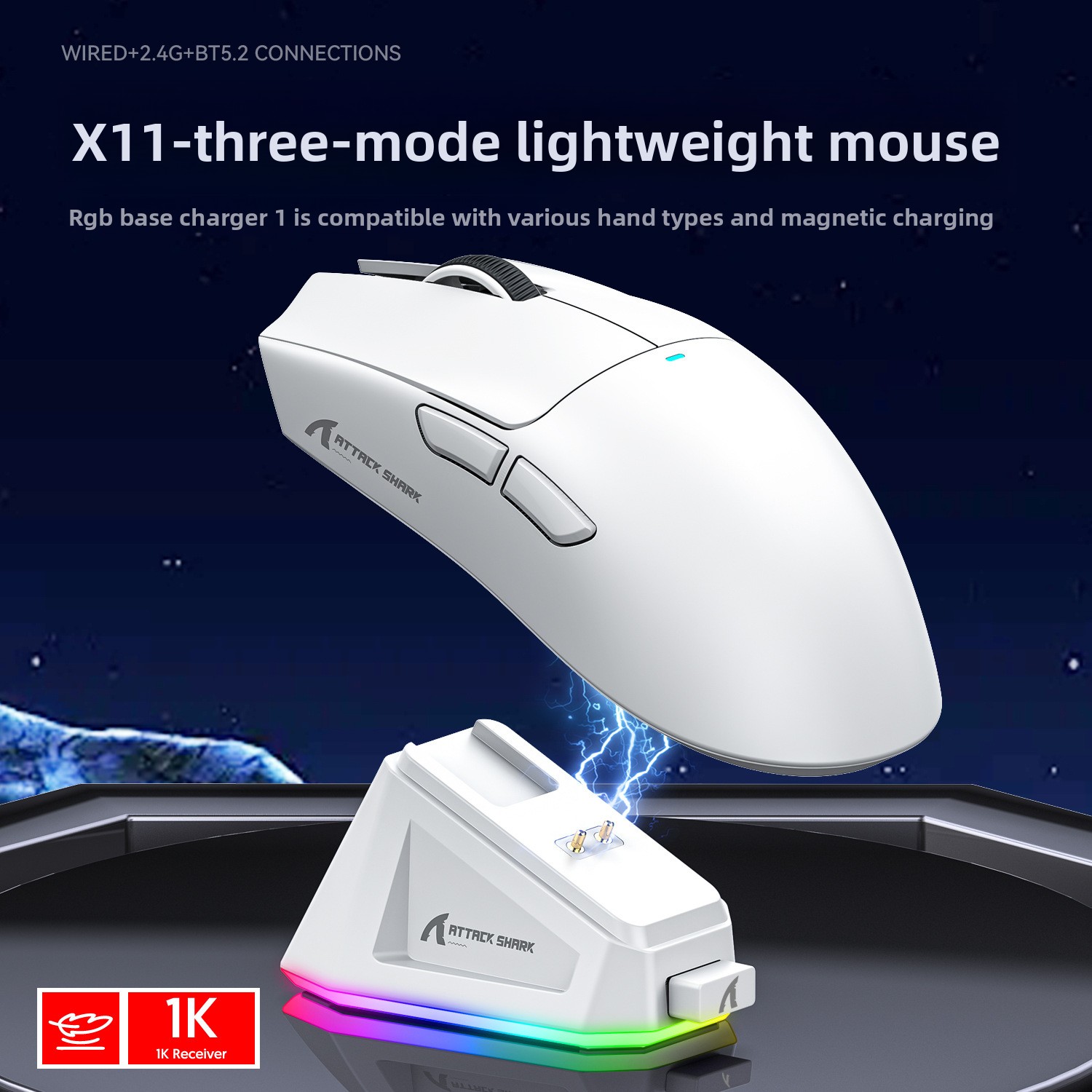 Attack Shark X11 Mouse Lightweight PAW3311 E-sports Game The Third Mock Examination Wireless Bluetooth Mouse Charging RGB Bottom_voghion.com